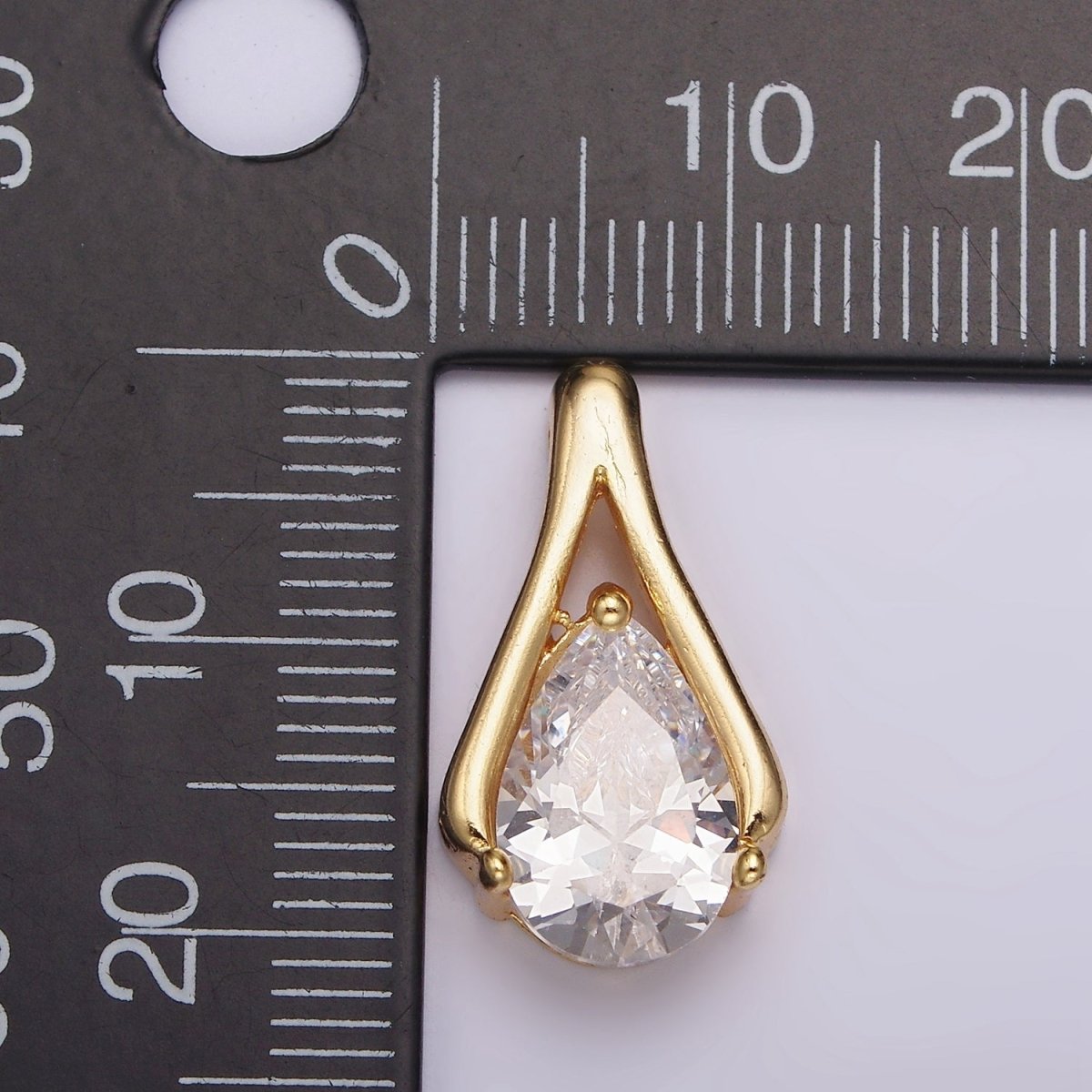 24K Gold plated Clear CZ Teardrop Open Curved Bail Pendant | N1940 - DLUXCA