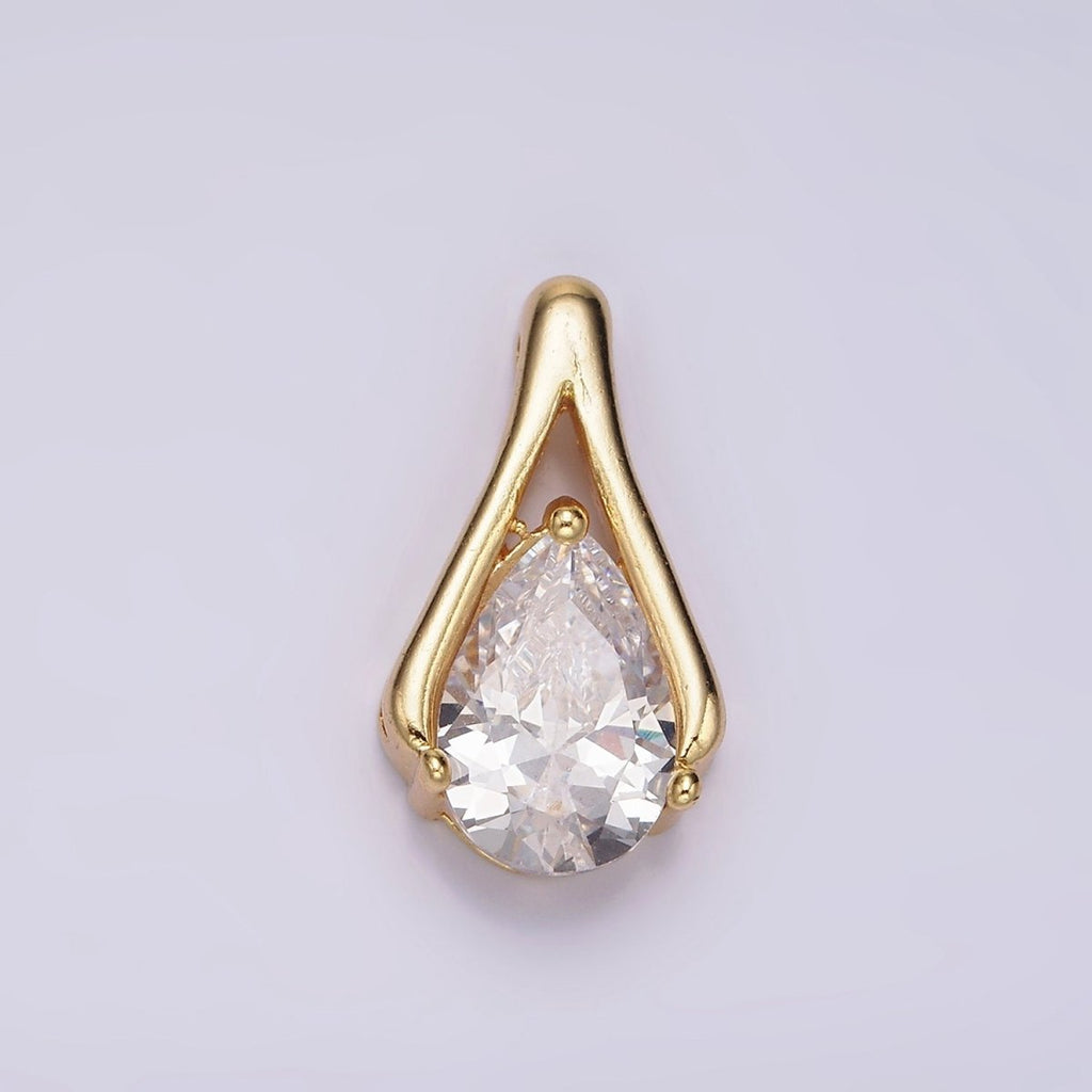 24K Gold plated Clear CZ Teardrop Open Curved Bail Pendant | N1940 - DLUXCA