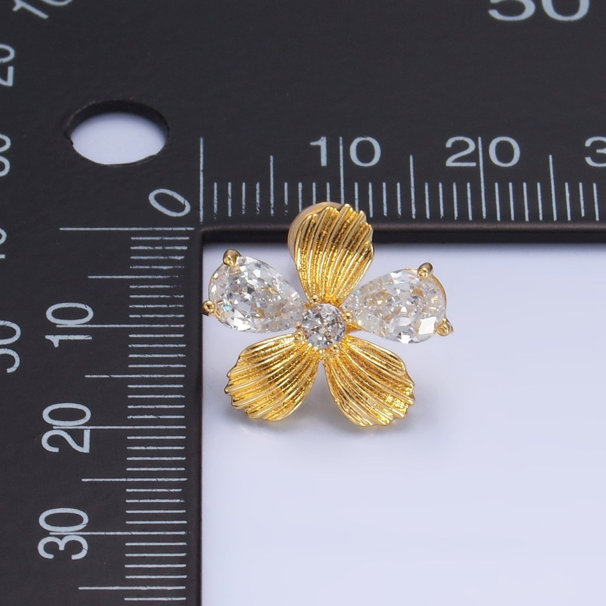 24K Gold plated Clear CZ Textured Flower Stud Earrings in Gold & Silver | AB722 AB723 - DLUXCA