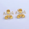 24K Gold plated Clear CZ Textured Flower Stud Earrings in Gold & Silver | AB722 AB723 - DLUXCA