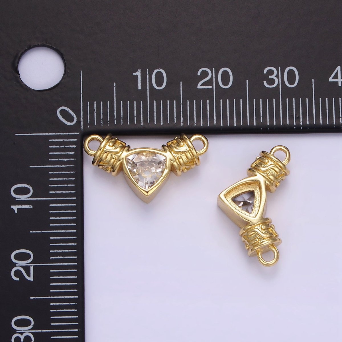 24K Gold plated Clear CZ Triangle Geometric Tube Connector | F165 - DLUXCA
