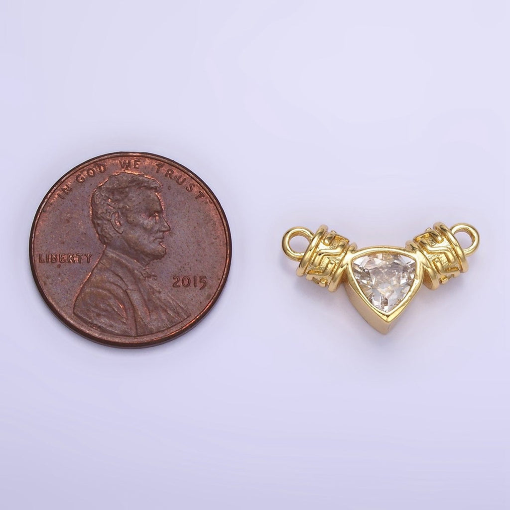 24K Gold plated Clear CZ Triangle Geometric Tube Connector | F165 - DLUXCA