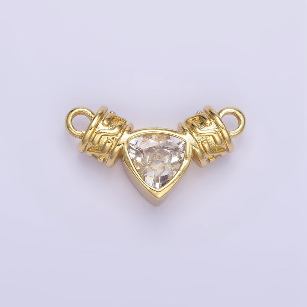 24K Gold plated Clear CZ Triangle Geometric Tube Connector | F165 - DLUXCA