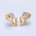 24K Gold plated Clear CZ Tulip Flower Stud Earrings | AB793 