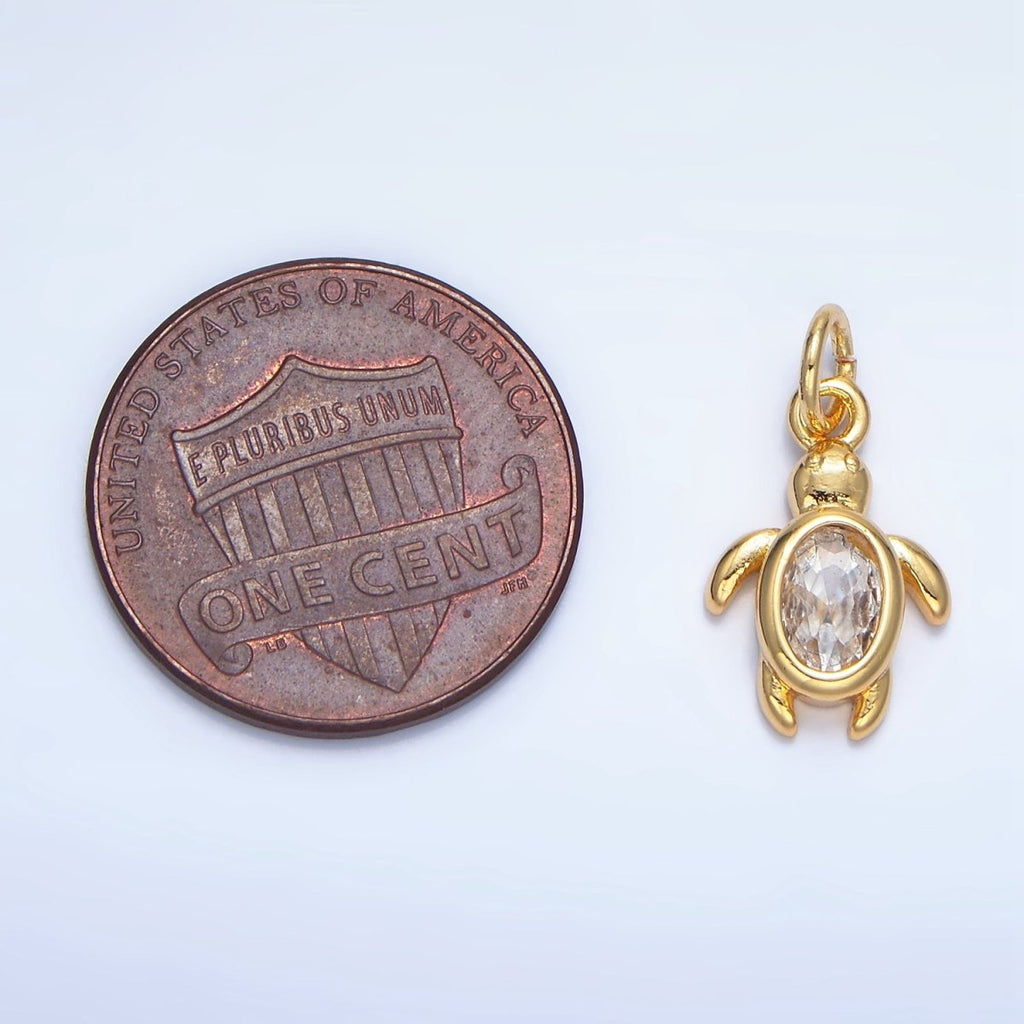 24K Gold plated Clear CZ Turtle Tortoise Mini Charm in Gold & Silver | X857 - DLUXCA