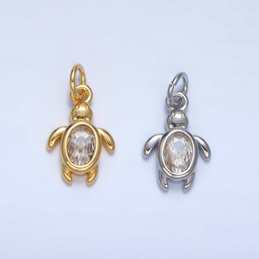 24K Gold plated Clear CZ Turtle Tortoise Mini Charm in Gold & Silver | X857 - DLUXCA