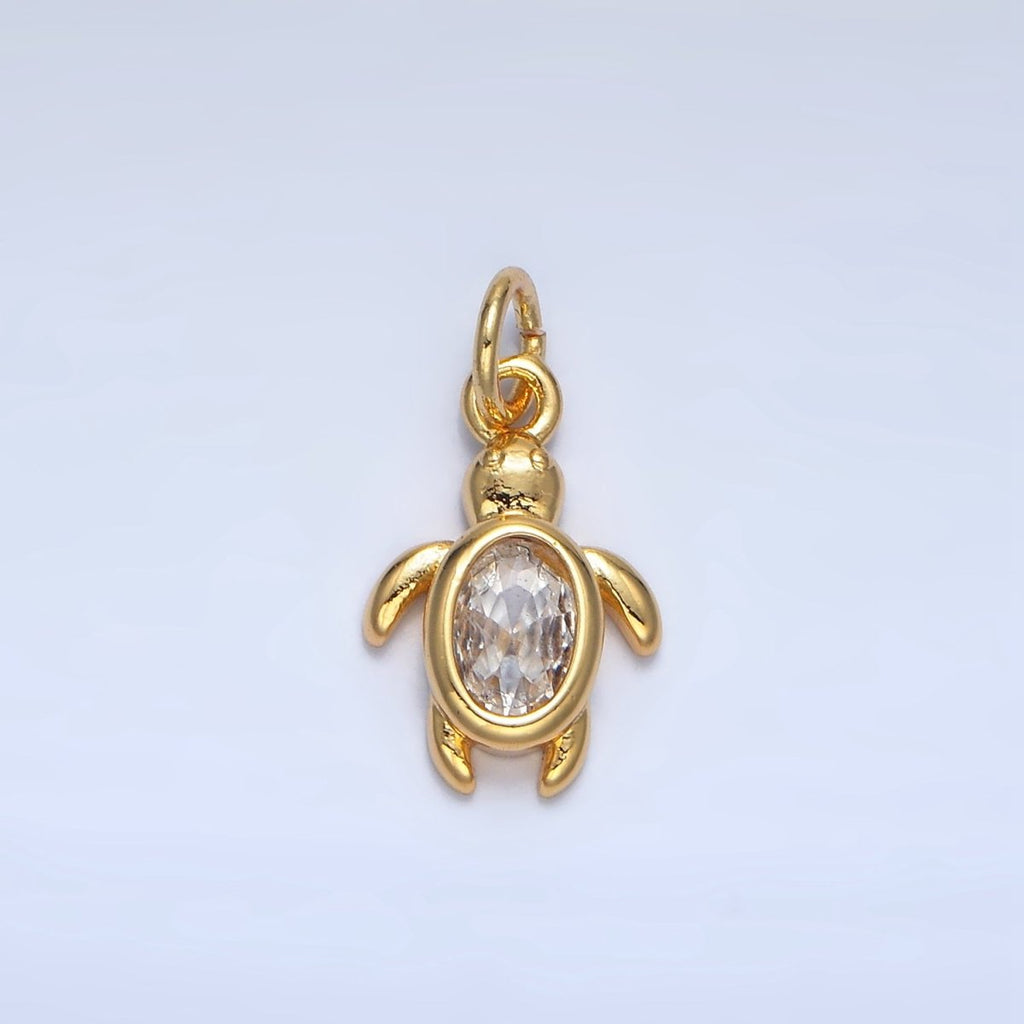 24K Gold plated Clear CZ Turtle Tortoise Mini Charm in Gold & Silver | X857 - DLUXCA