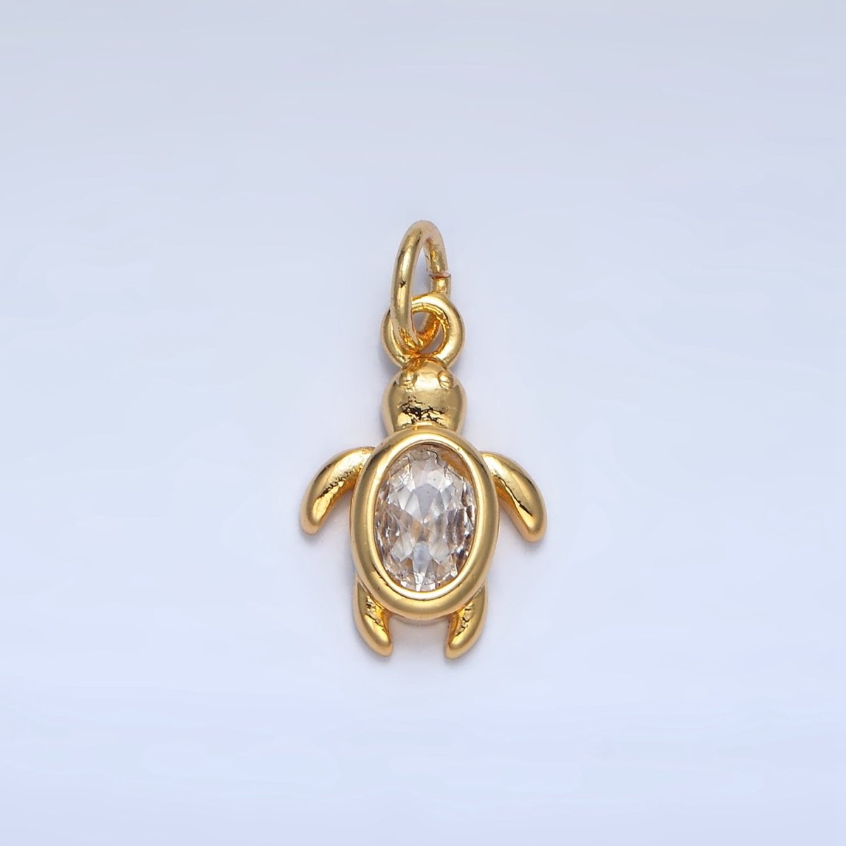 24K Gold plated Clear CZ Turtle Tortoise Mini Charm in Gold & Silver | X857 - DLUXCA