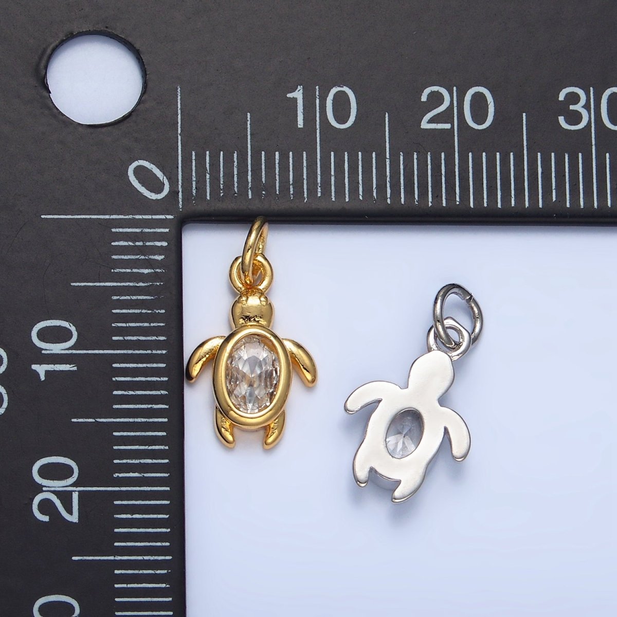 24K Gold plated Clear CZ Turtle Tortoise Mini Charm in Gold & Silver | X857 - DLUXCA