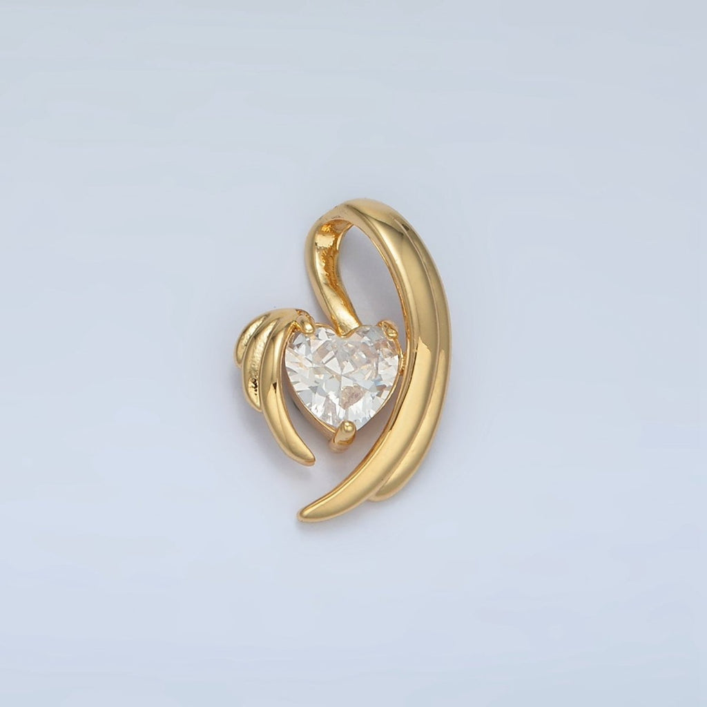 24K Gold plated Clear CZ Wavy Heart Pendant | AA - 865 - DLUXCA
