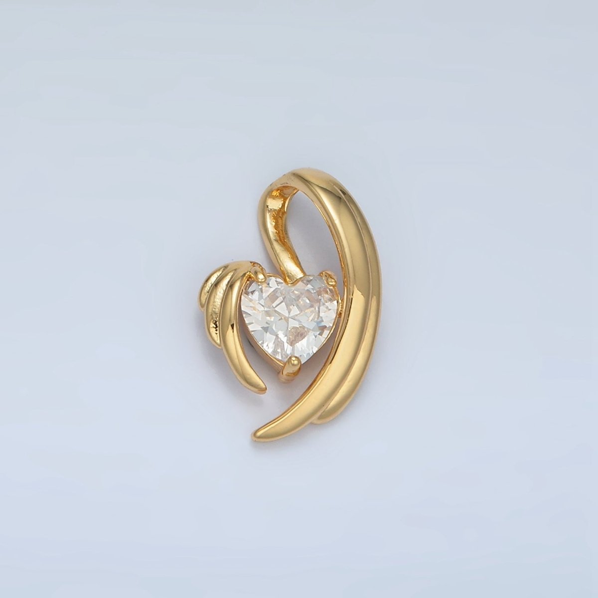 24K Gold plated Clear CZ Wavy Heart Pendant | AA - 865 - DLUXCA
