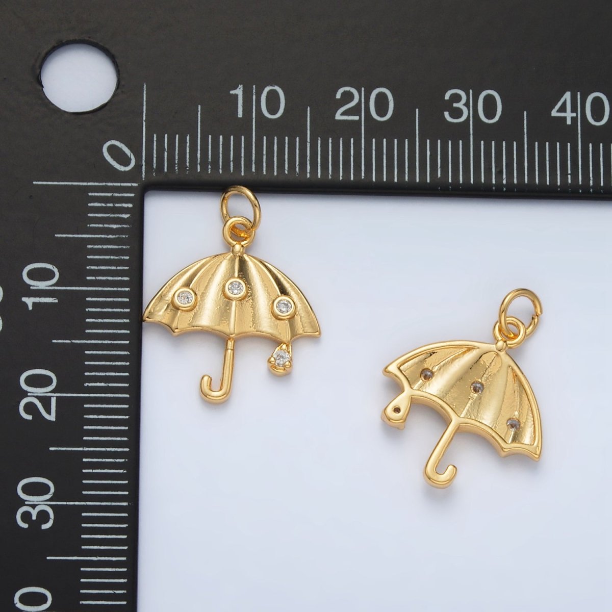 24K Gold plated Clear Dotted CZ Rain Umbrella Weather Charm | E041 - DLUXCA