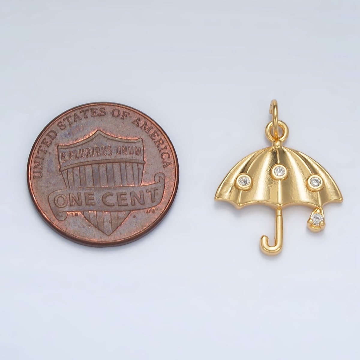24K Gold plated Clear Dotted CZ Rain Umbrella Weather Charm | E041 - DLUXCA