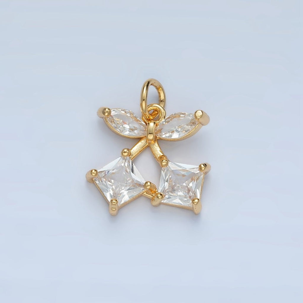 24K Gold plated Clear Geometric CZ Cherry Fruit Mini Charm | X152 - DLUXCA