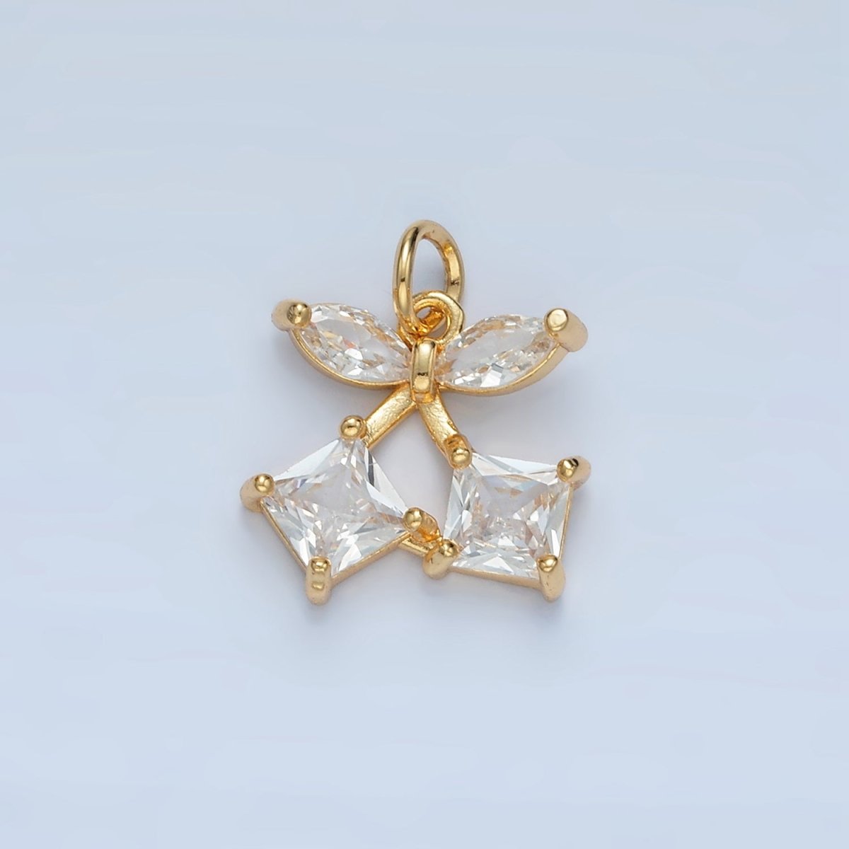 24K Gold plated Clear Geometric CZ Cherry Fruit Mini Charm | X152 - DLUXCA