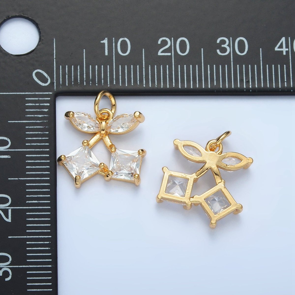 24K Gold plated Clear Geometric CZ Cherry Fruit Mini Charm | X152 - DLUXCA