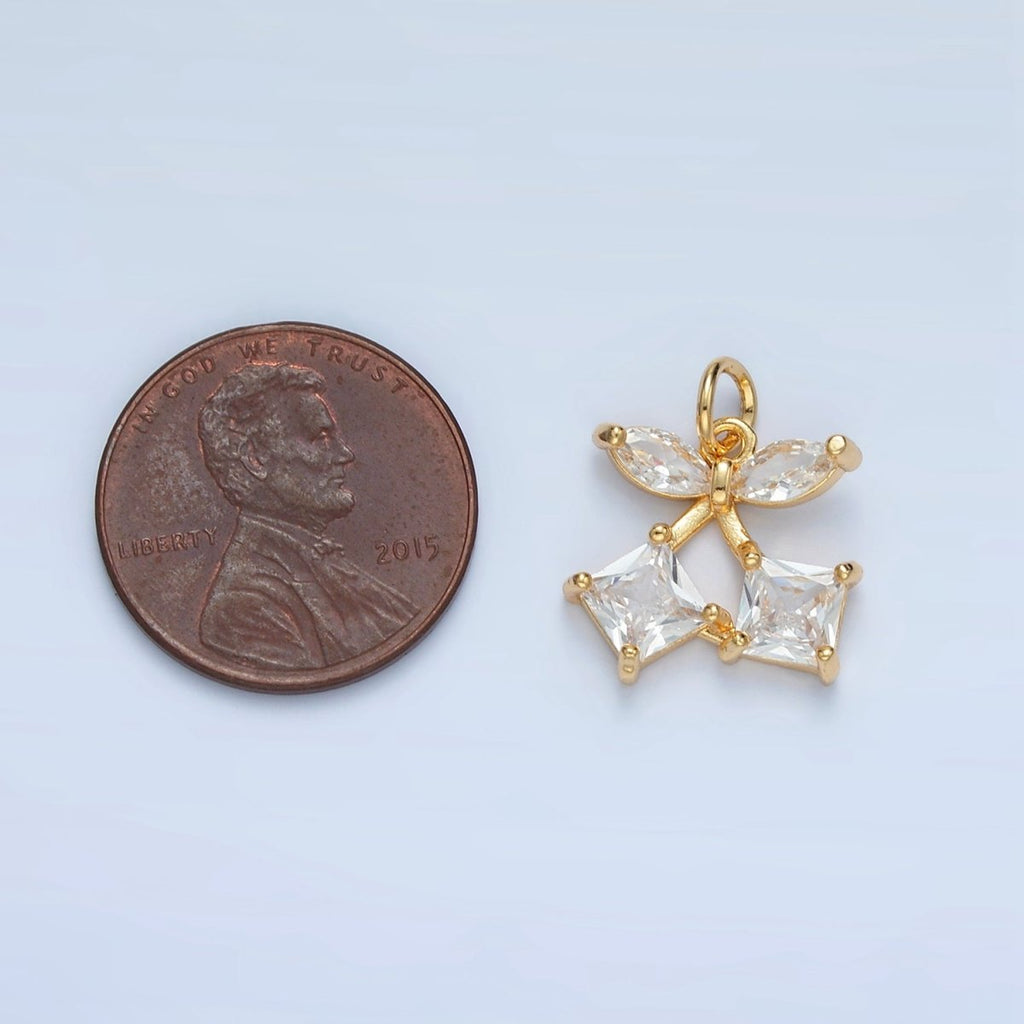 24K Gold plated Clear Geometric CZ Cherry Fruit Mini Charm | X152 - DLUXCA