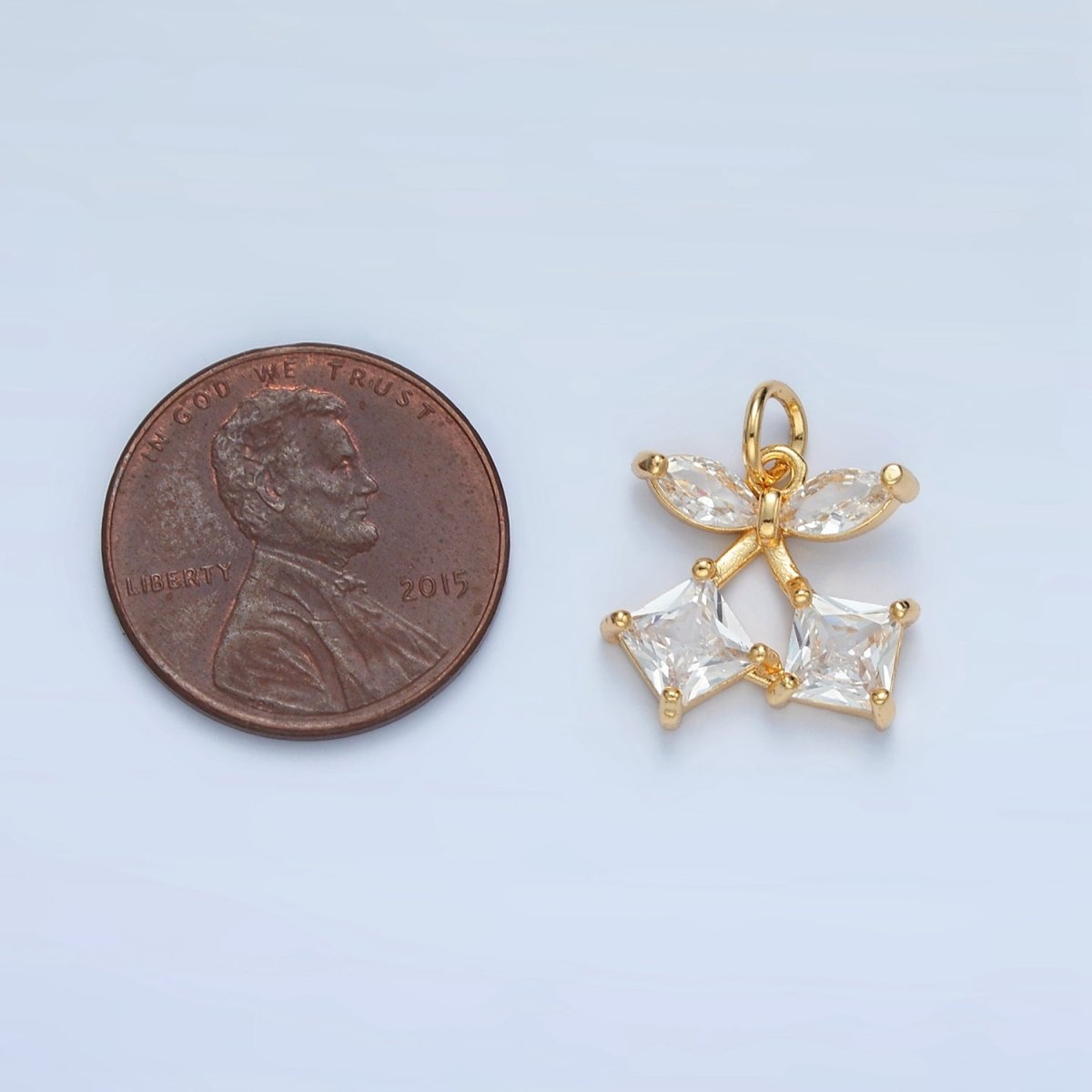 24K Gold plated Clear Geometric CZ Cherry Fruit Mini Charm | X152 - DLUXCA