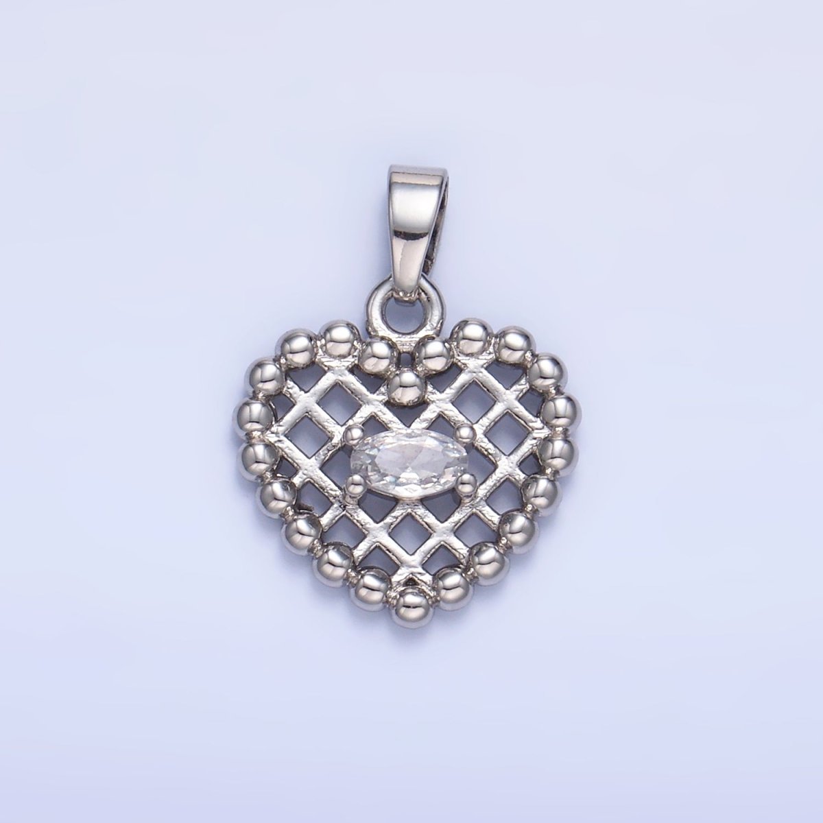 24K Gold plated Clear, Green CZ Beaded Ball Heart Pendant in Gold & Silver | AA1431 AA1432 