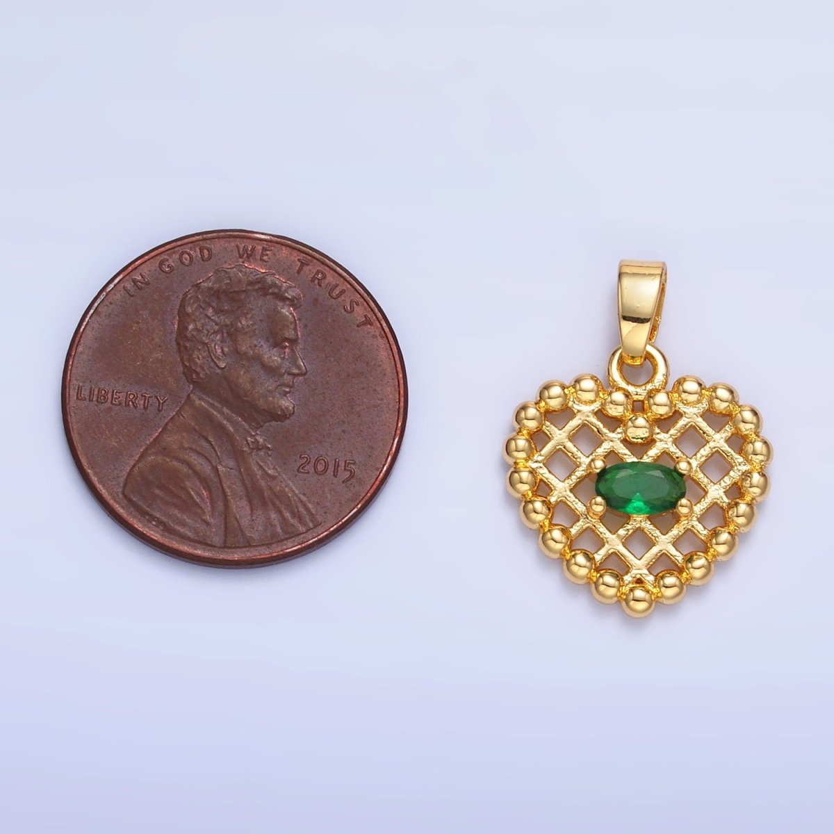 24K Gold plated Clear, Green CZ Beaded Ball Heart Pendant in Gold & Silver | AA1431 AA1432 