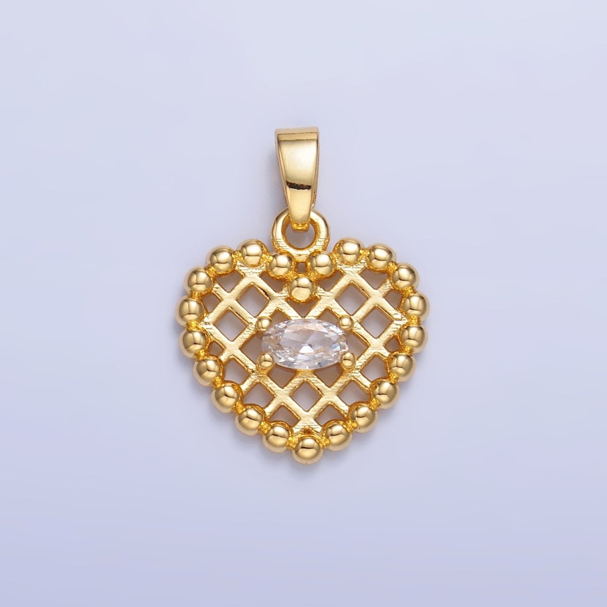 24K Gold plated Clear, Green CZ Beaded Ball Heart Pendant in Gold & Silver | AA1431 AA1432 