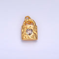 24K Gold plated Clear, Green, Pink CZ Heart Key Padlock Hammered Charm | W266 W267 - DLUXCA