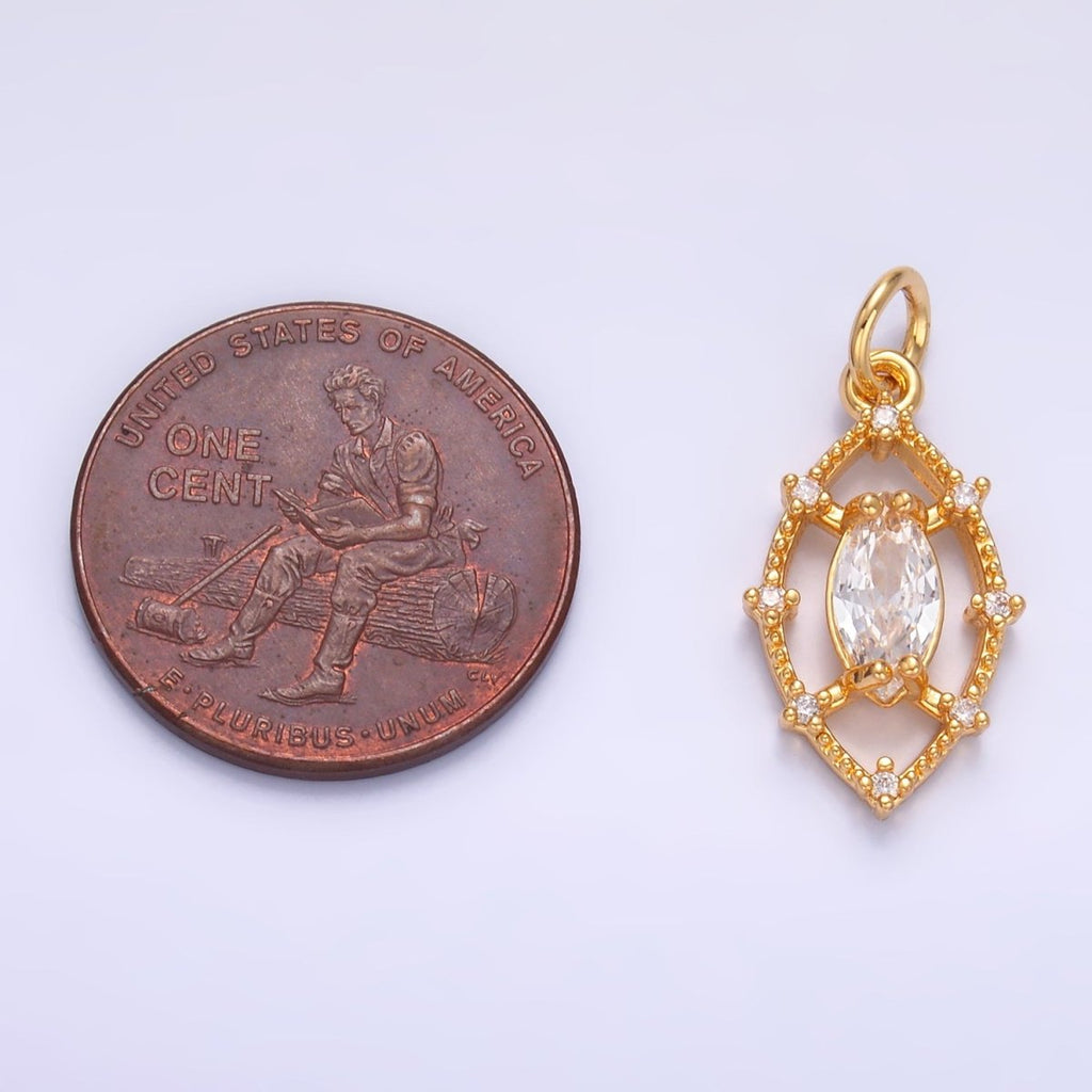 24K Gold plated Clear Marquise CZ Open Dotted Outline Geometric Charm in Gold & Silver | W417 