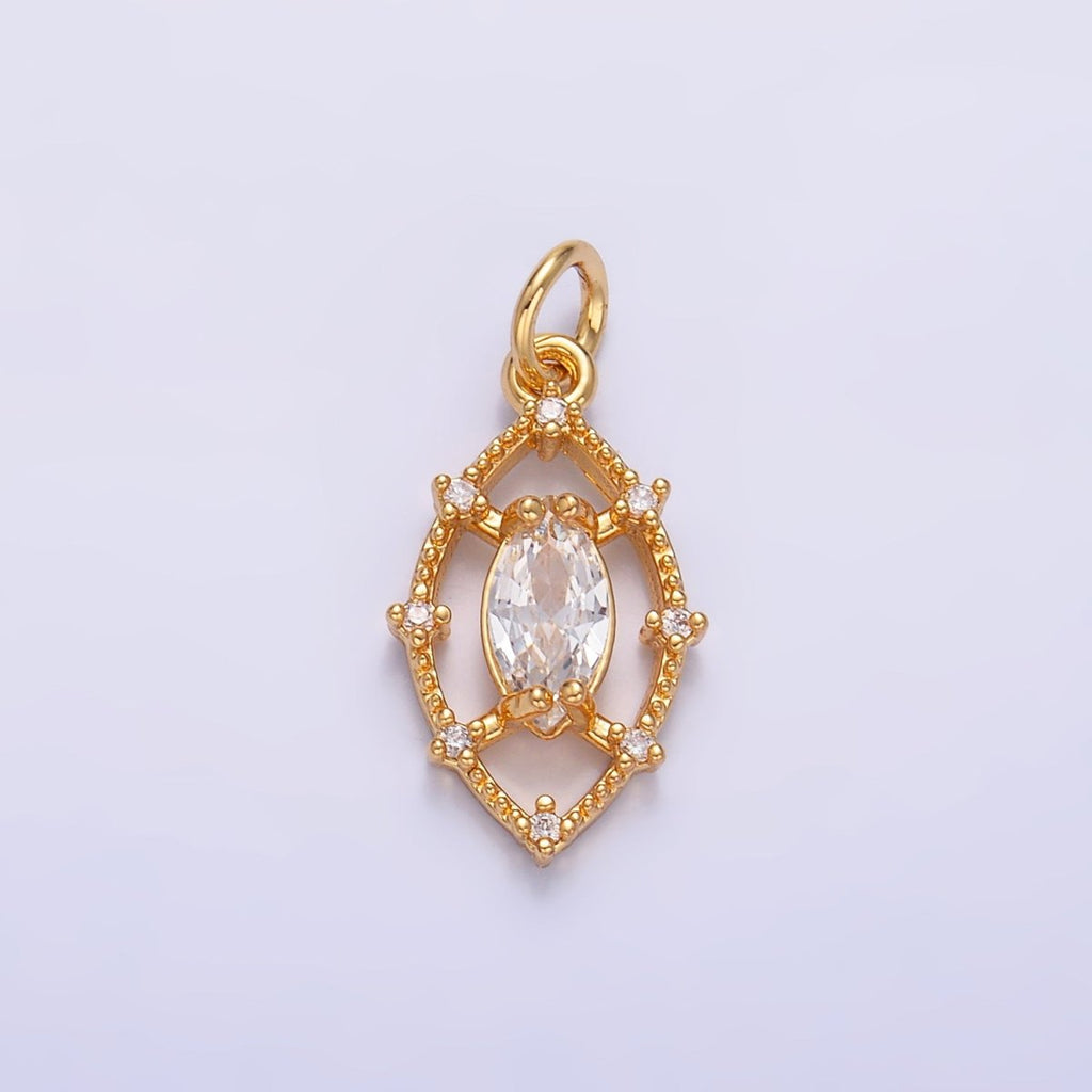 24K Gold plated Clear Marquise CZ Open Dotted Outline Geometric Charm in Gold & Silver | W417 