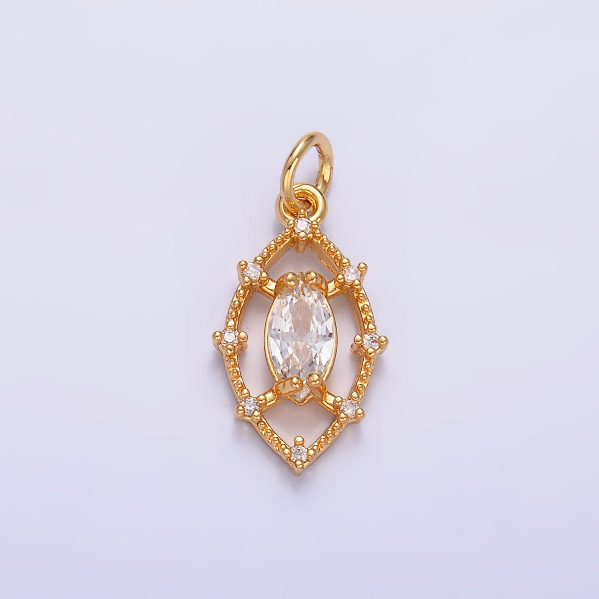 24K Gold plated Clear Marquise CZ Open Dotted Outline Geometric Charm in Gold & Silver | W417 