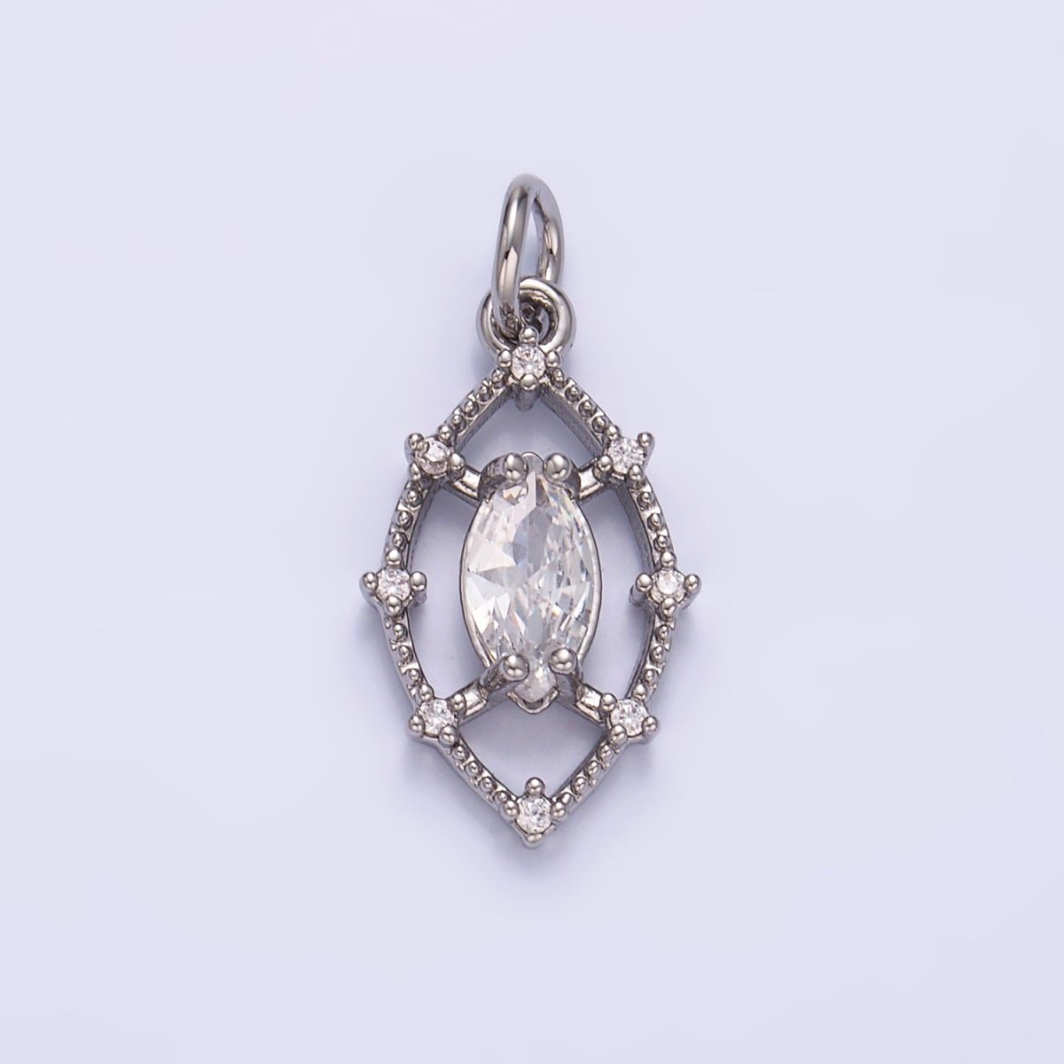 24K Gold plated Clear Marquise CZ Open Dotted Outline Geometric Charm in Gold & Silver | W417 