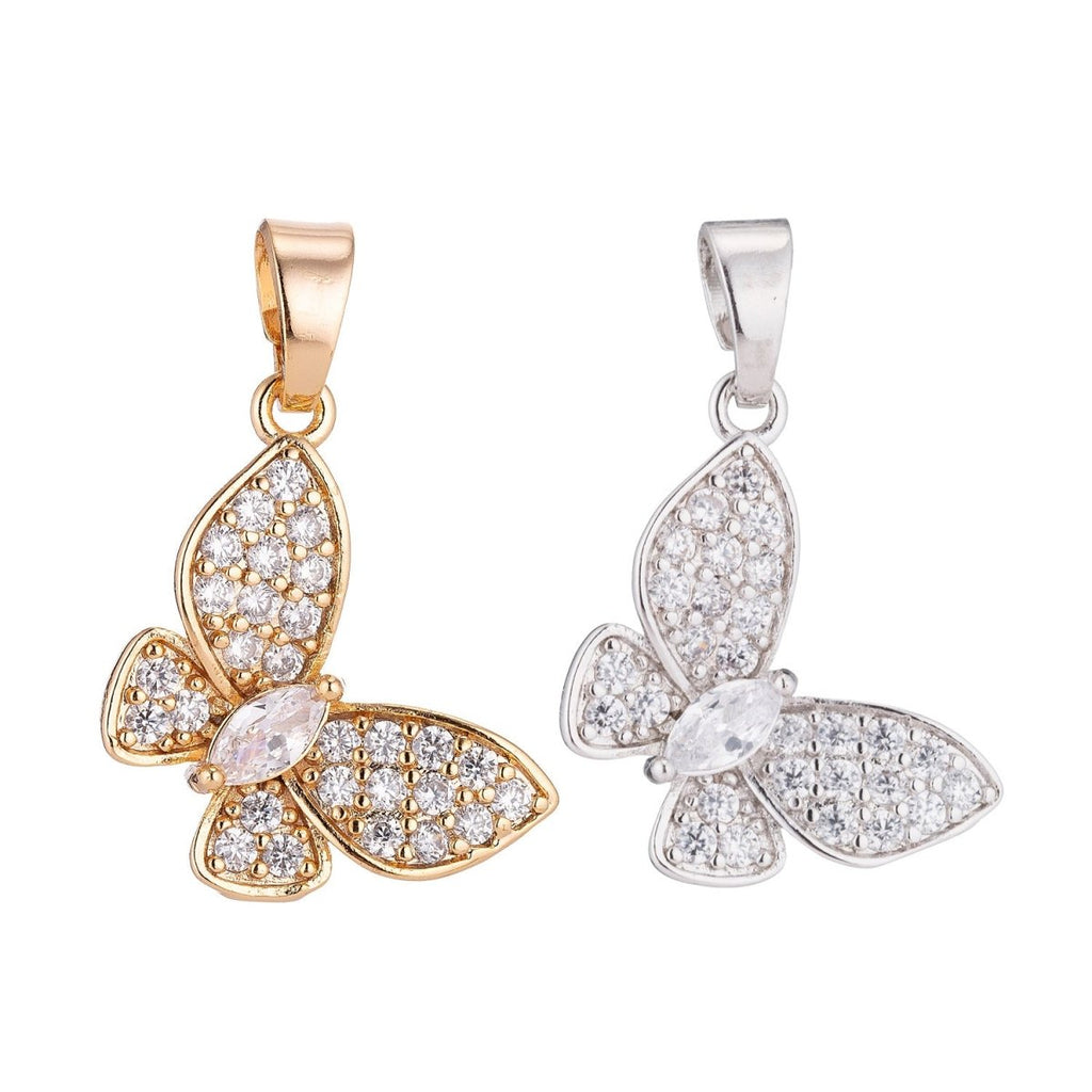 24K Gold plated Clear Marquise Micro Paved CZ Butterfly Animal Pendant | H019