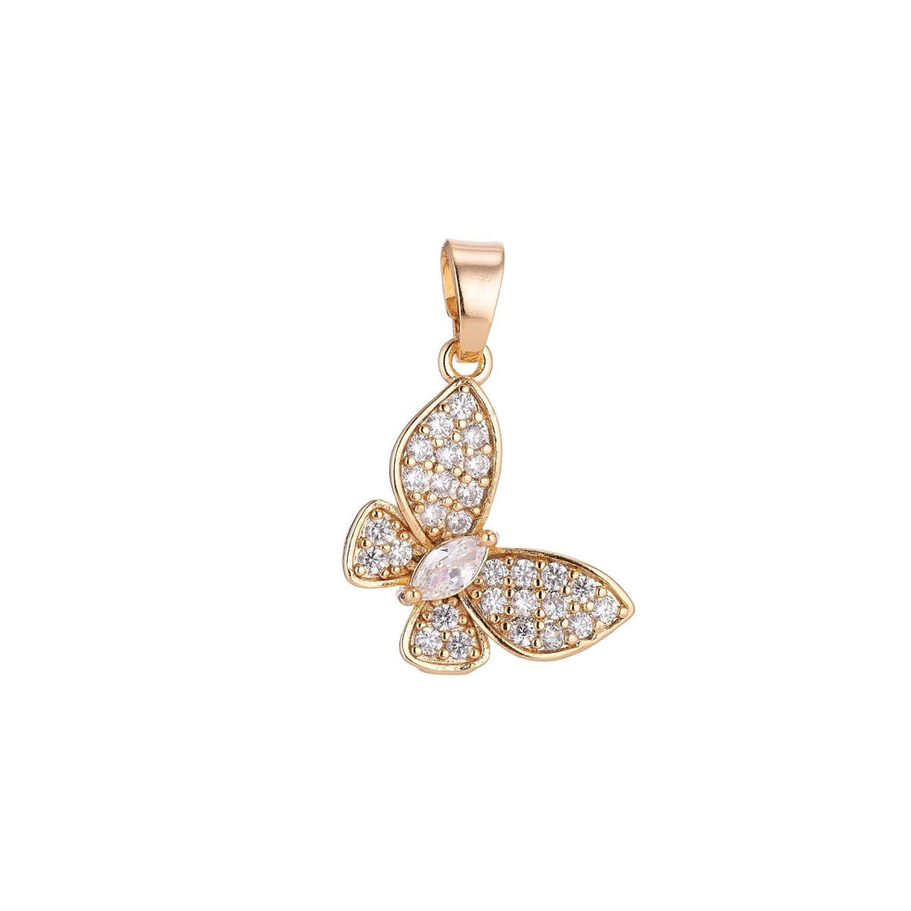 24K Gold plated Clear Marquise Micro Paved CZ Butterfly Animal Pendant | H019