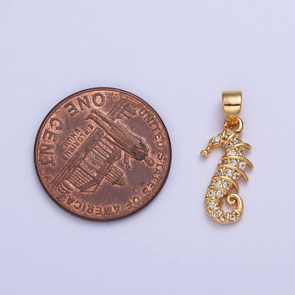 24K Gold plated Clear Micro Pave Cubic Zirconia Seahorse Ocean wildlife for Jewelry Making X-452 - DLUXCA