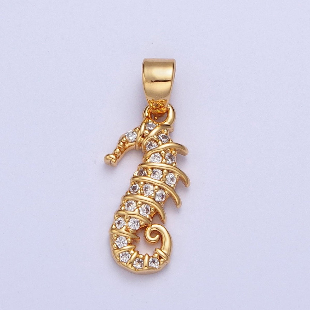 24K Gold plated Clear Micro Pave Cubic Zirconia Seahorse Ocean wildlife for Jewelry Making X-452 - DLUXCA