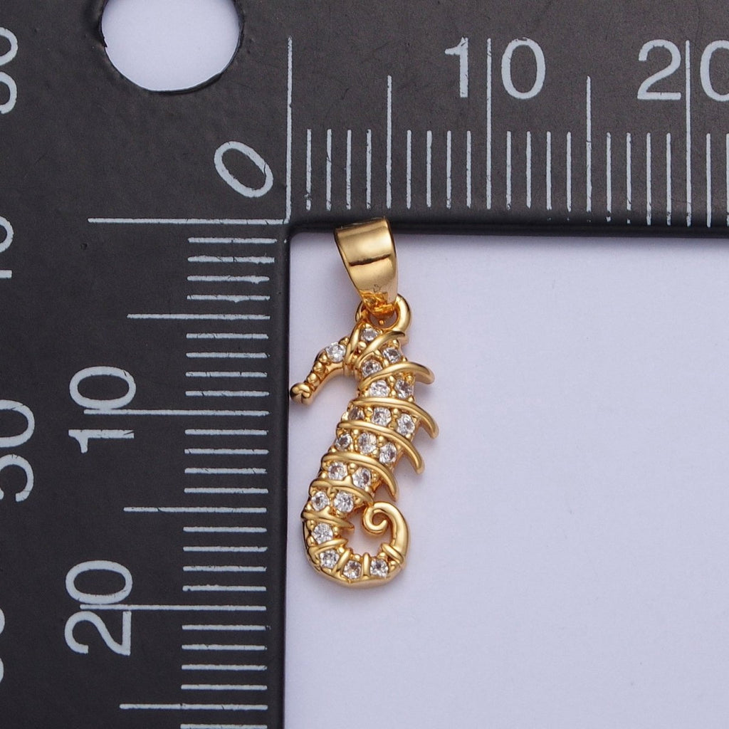 24K Gold plated Clear Micro Pave Cubic Zirconia Seahorse Ocean wildlife for Jewelry Making X-452 - DLUXCA