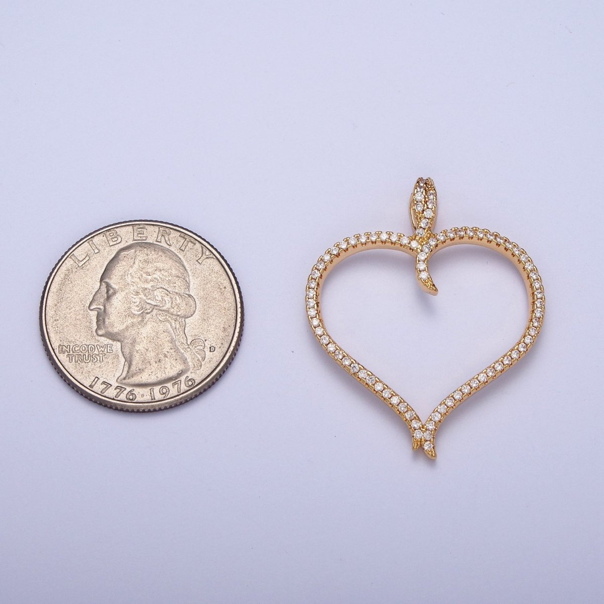 24K Gold plated Clear Micro Pave Heart Cubic Zirconia Pendant, Love Valentine Charm For Jewelry Necklace Making X-434 - DLUXCA