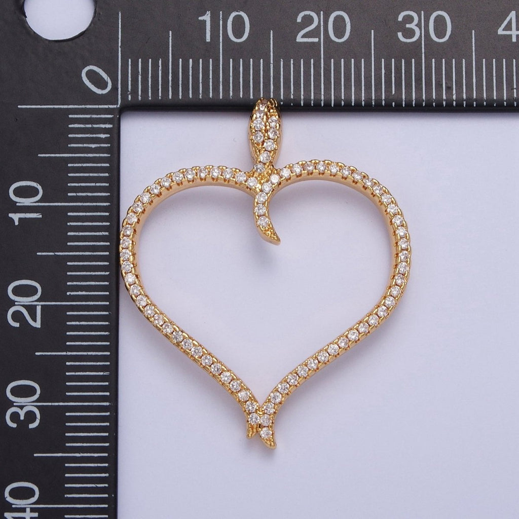 24K Gold plated Clear Micro Pave Heart Cubic Zirconia Pendant, Love Valentine Charm For Jewelry Necklace Making X-434 - DLUXCA