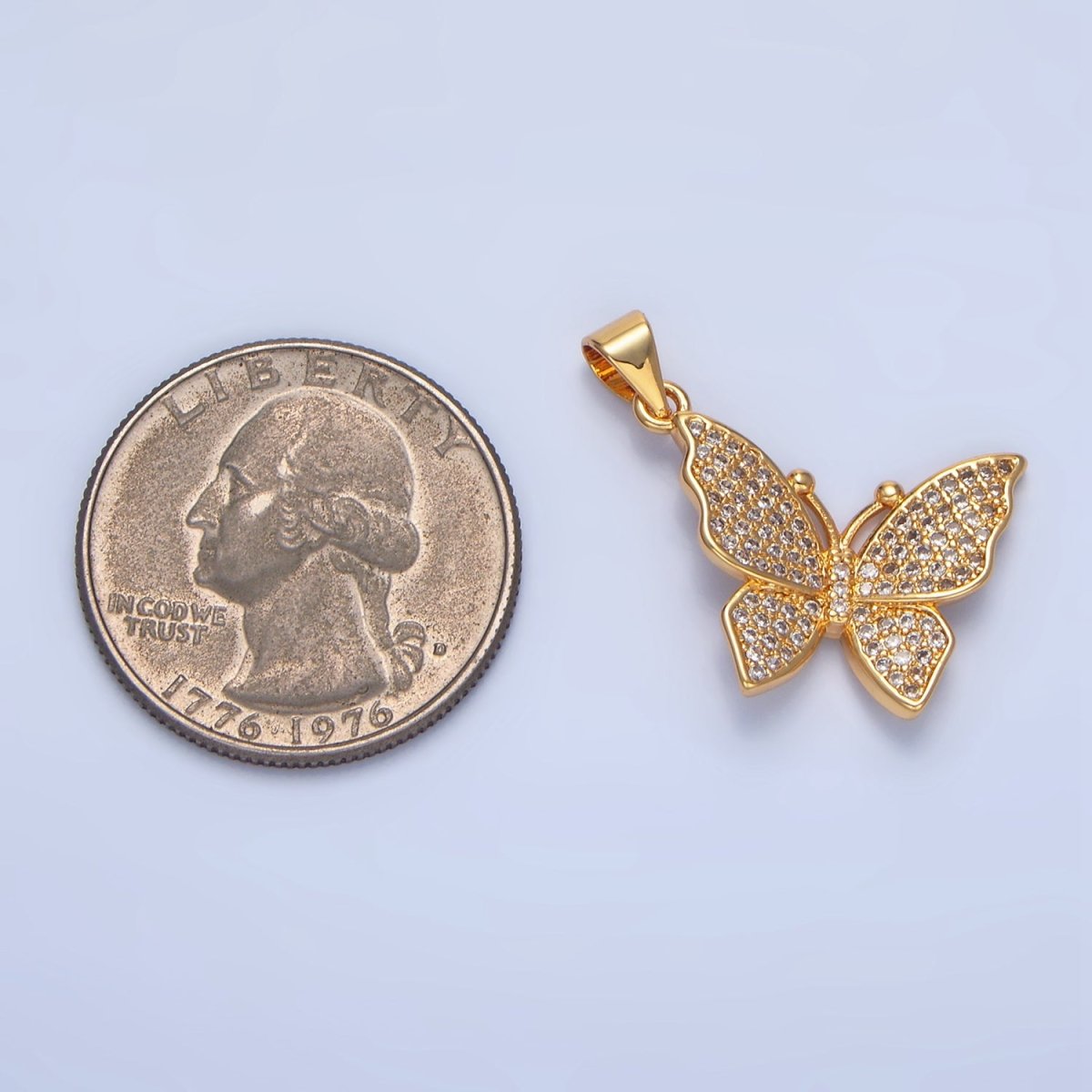 24K Gold plated Clear Micro Paved Butterfly Insect Pendant | AA142 - DLUXCA