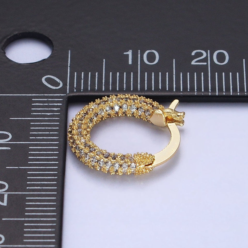 24K Gold plated Clear Micro Paved CZ 15.5mm Hoop Latch Earrings | AB383 - DLUXCA