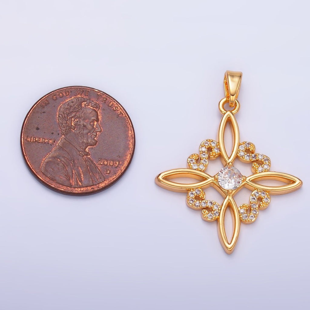24K Gold plated Clear Micro Paved CZ Geometric Flower Pendant | AA1435 