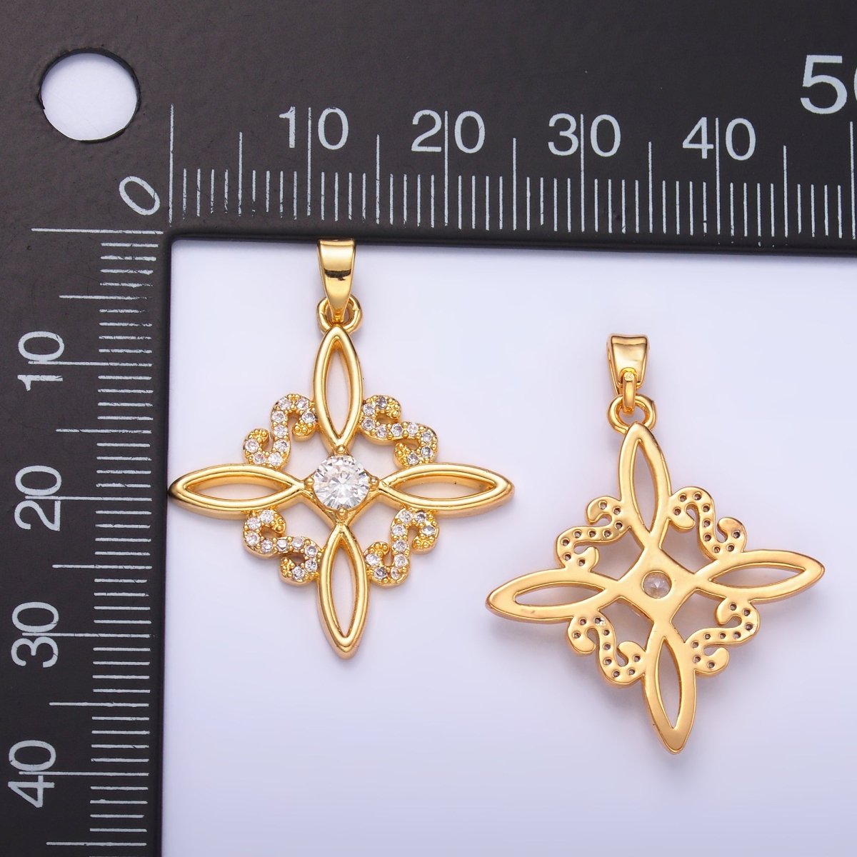 24K Gold plated Clear Micro Paved CZ Geometric Flower Pendant | AA1435 
