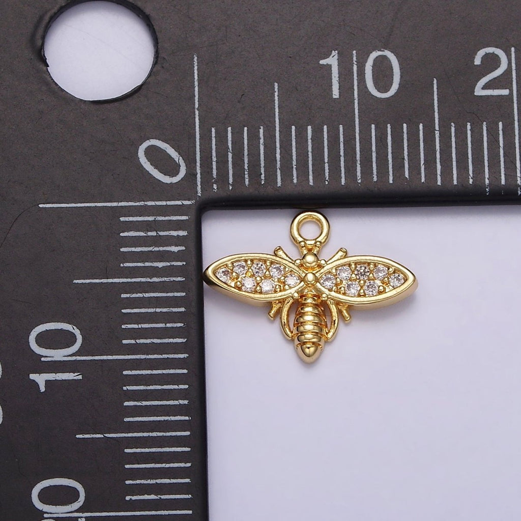 24K Gold plated Clear Micro Paved CZ Insect Bee Wasps Add-On Charm | AC1427 - DLUXCA