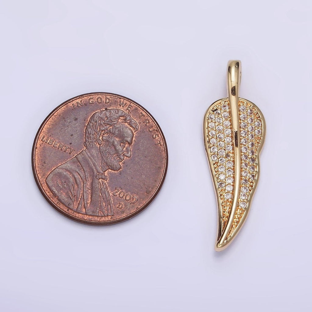 24K Gold plated Clear Micro Paved CZ Natural Leaf Pendant | AA600 - DLUXCA