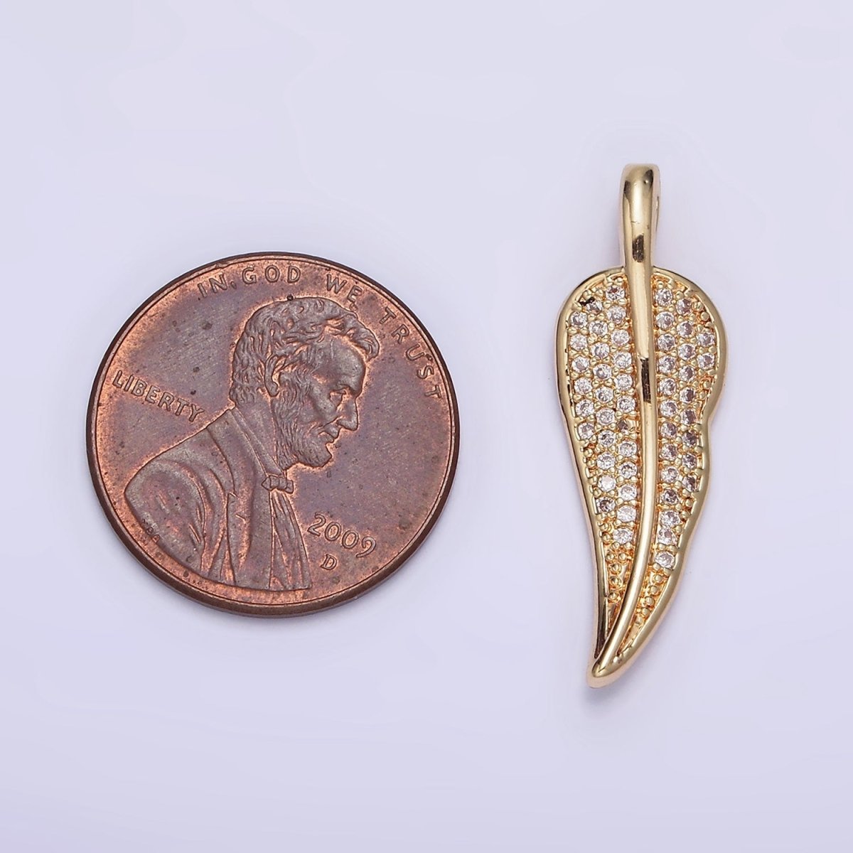 24K Gold plated Clear Micro Paved CZ Natural Leaf Pendant | AA600 - DLUXCA