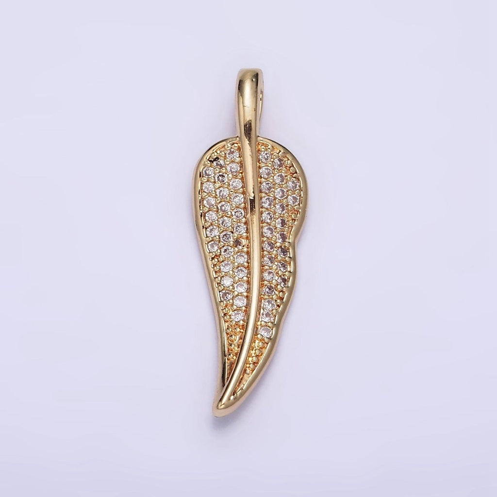 24K Gold plated Clear Micro Paved CZ Natural Leaf Pendant | AA600 - DLUXCA