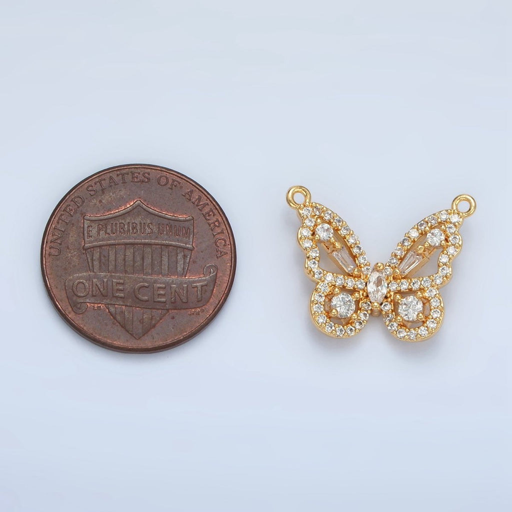 24K Gold plated Clear Micro Paved CZ Open Butterfly Insect Connector | F443 - DLUXCA