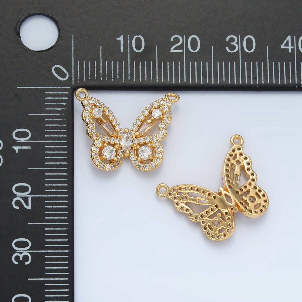 24K Gold plated Clear Micro Paved CZ Open Butterfly Insect Connector | F443 - DLUXCA