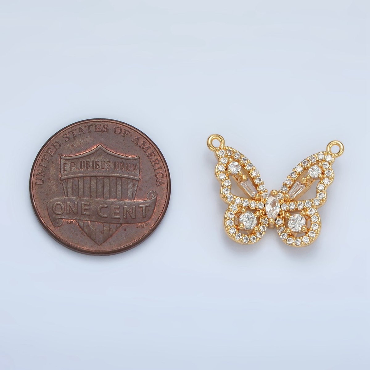 24K Gold plated Clear Micro Paved CZ Open Butterfly Insect Connector | F443 - DLUXCA