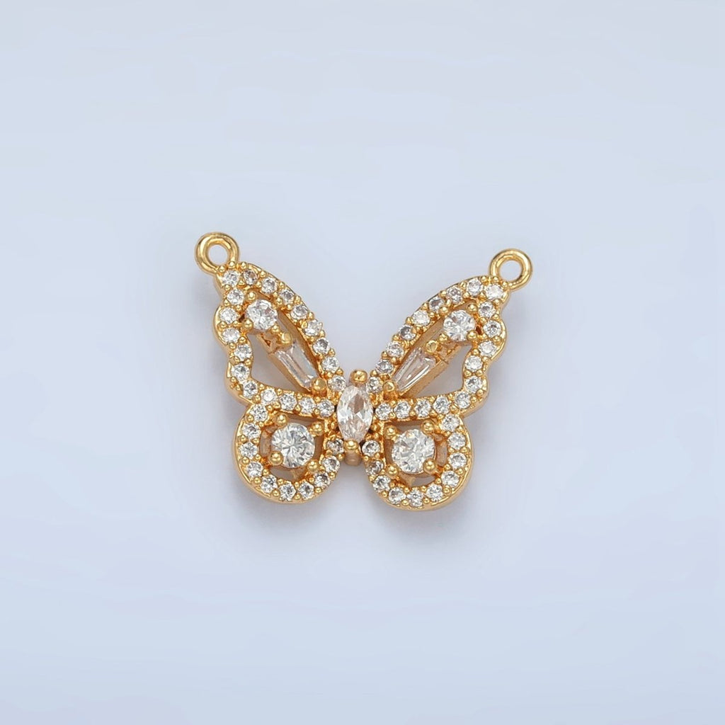 24K Gold plated Clear Micro Paved CZ Open Butterfly Insect Connector | F443 - DLUXCA