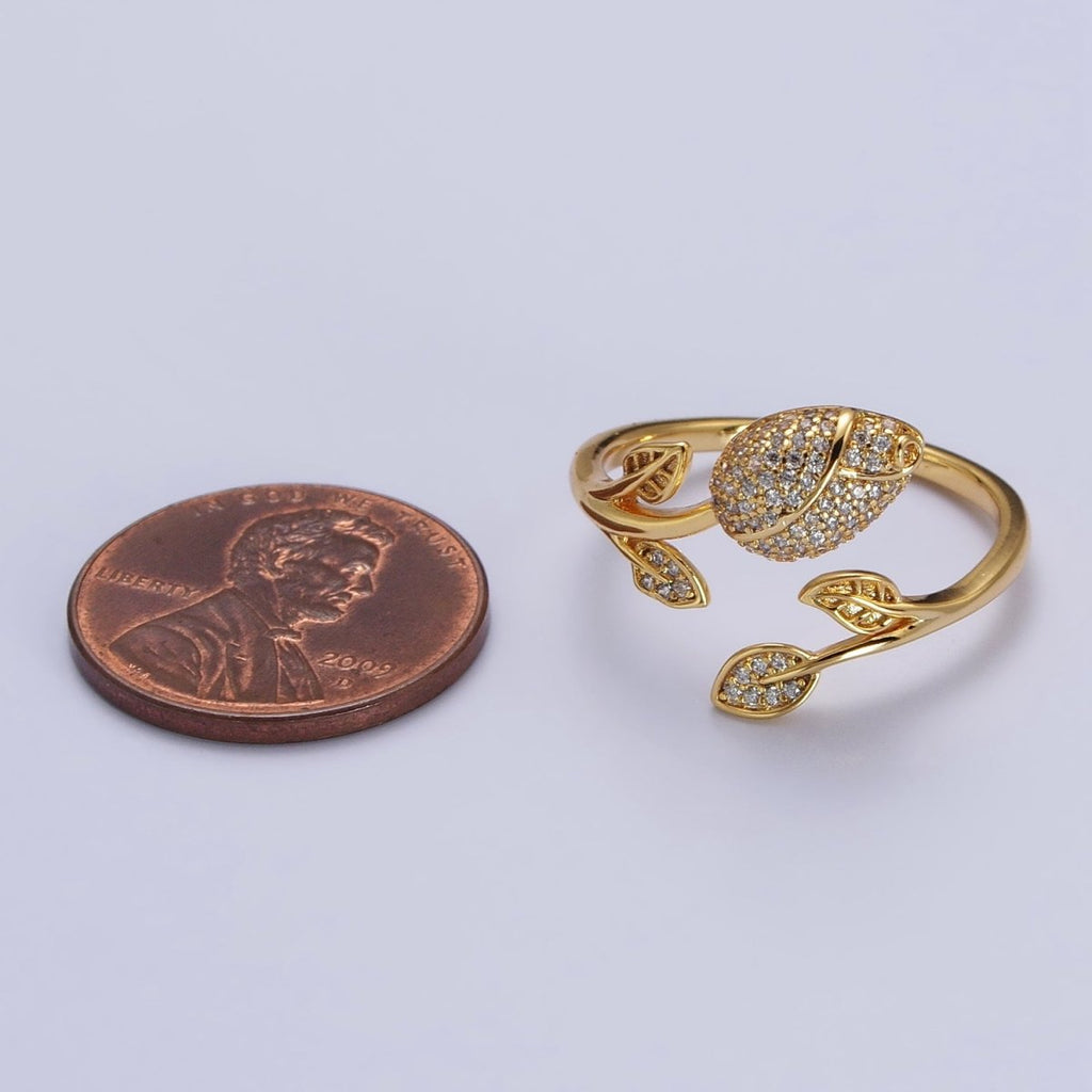 24K Gold plated Clear Micro Paved CZ Rose Flower Adjustable Ring | Y-568 - DLUXCA